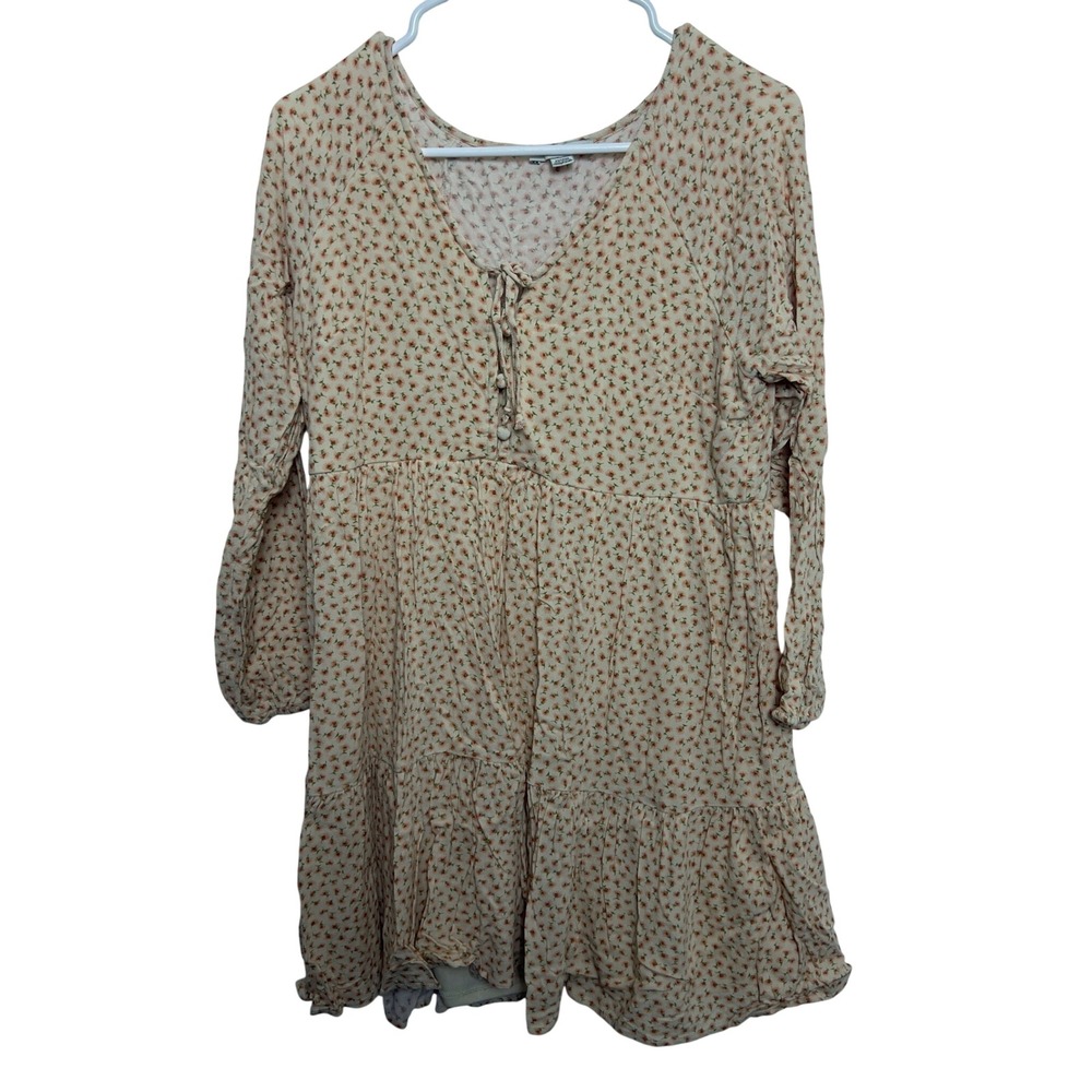 American Eagle Floral Babydoll‎ Dress Cream Orange Ditsy LS Mini M Hippie Flowy